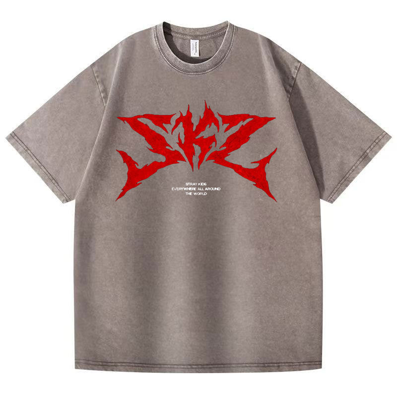 DOMINATE TOUR Printed Washed Short-sleeved T-shirt
