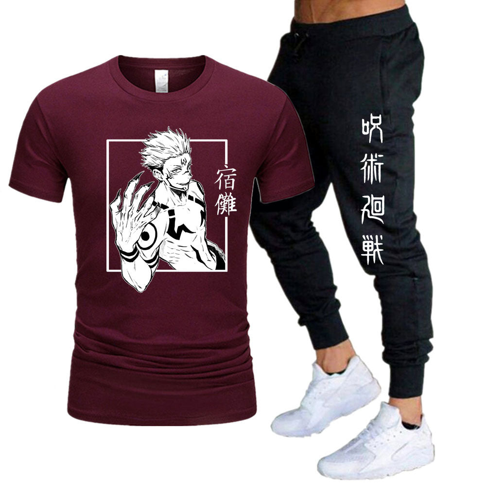 Men's Anime Printed T-shirt Sports Pants Set