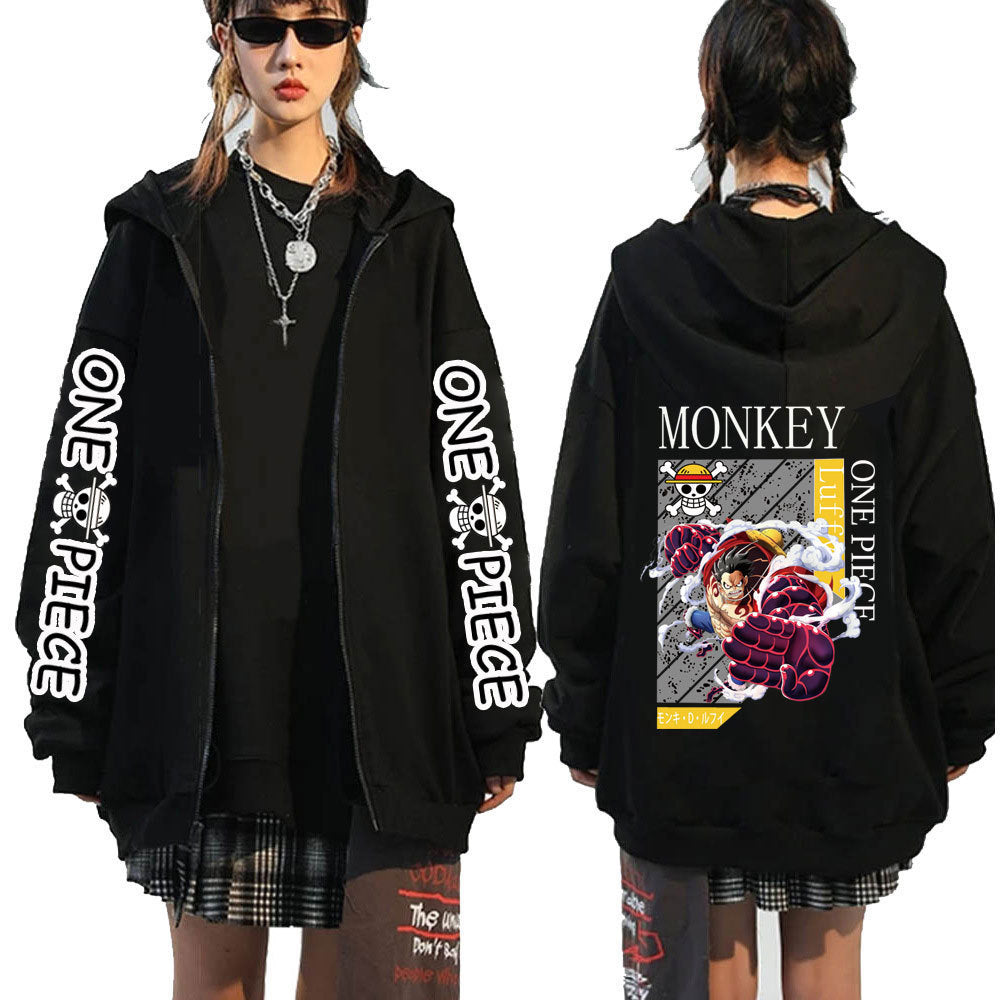 Unisex Trendy Anime Zoro Printed Zipper Hoodie