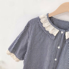 Women's Mori Lace Collar Plaid Short-sleeved Shirt