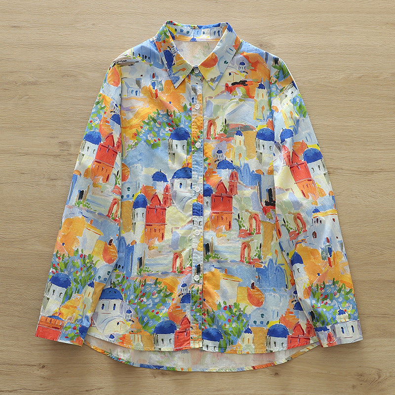 Women's Resort Style Floral Printed Lapel Shirt