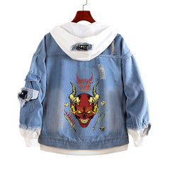 Unisex TV Logo Fake Two Piece Loose Denim Jacket