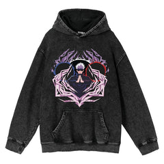 Unisex Vintage Washed Anime Printed Loose Hoodie