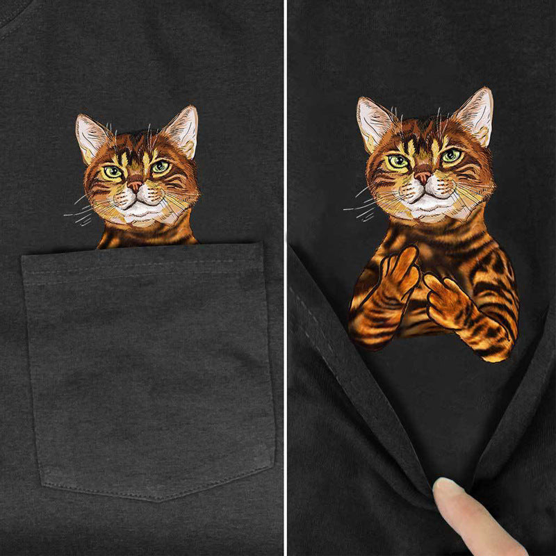 CHEEKY CRITTER POCKET TEE: A PLAYFUL SURPRISE INSIDE "GREY CAT"