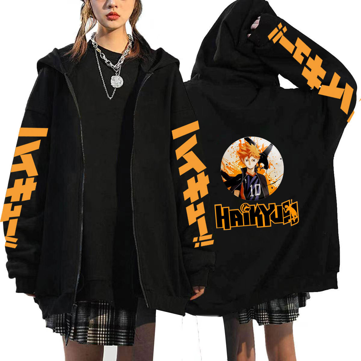 Unisex Anime Pattern Printed Loose Zipper Hoodie