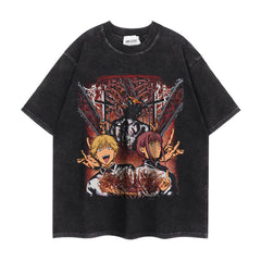Vintage Anime Pattern Short-sleeved Washed T-shirt