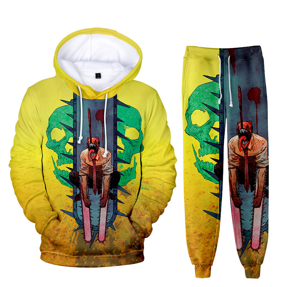 Trendy Anime Digital Print Hoodie Trousers Suit