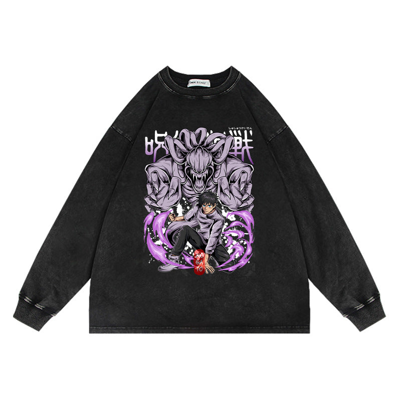 Retro Anime Washed Crew Neck Oversized Sweatshirt