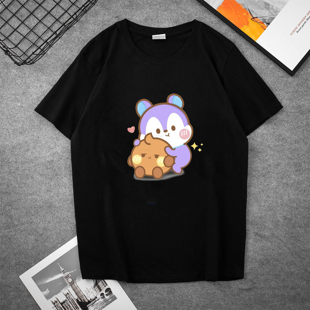 Cute Kpop Cartoon Casual Short Sleeve T-shirt