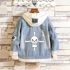 Unisex Luffy Print Casual Denim Hooded Jacket