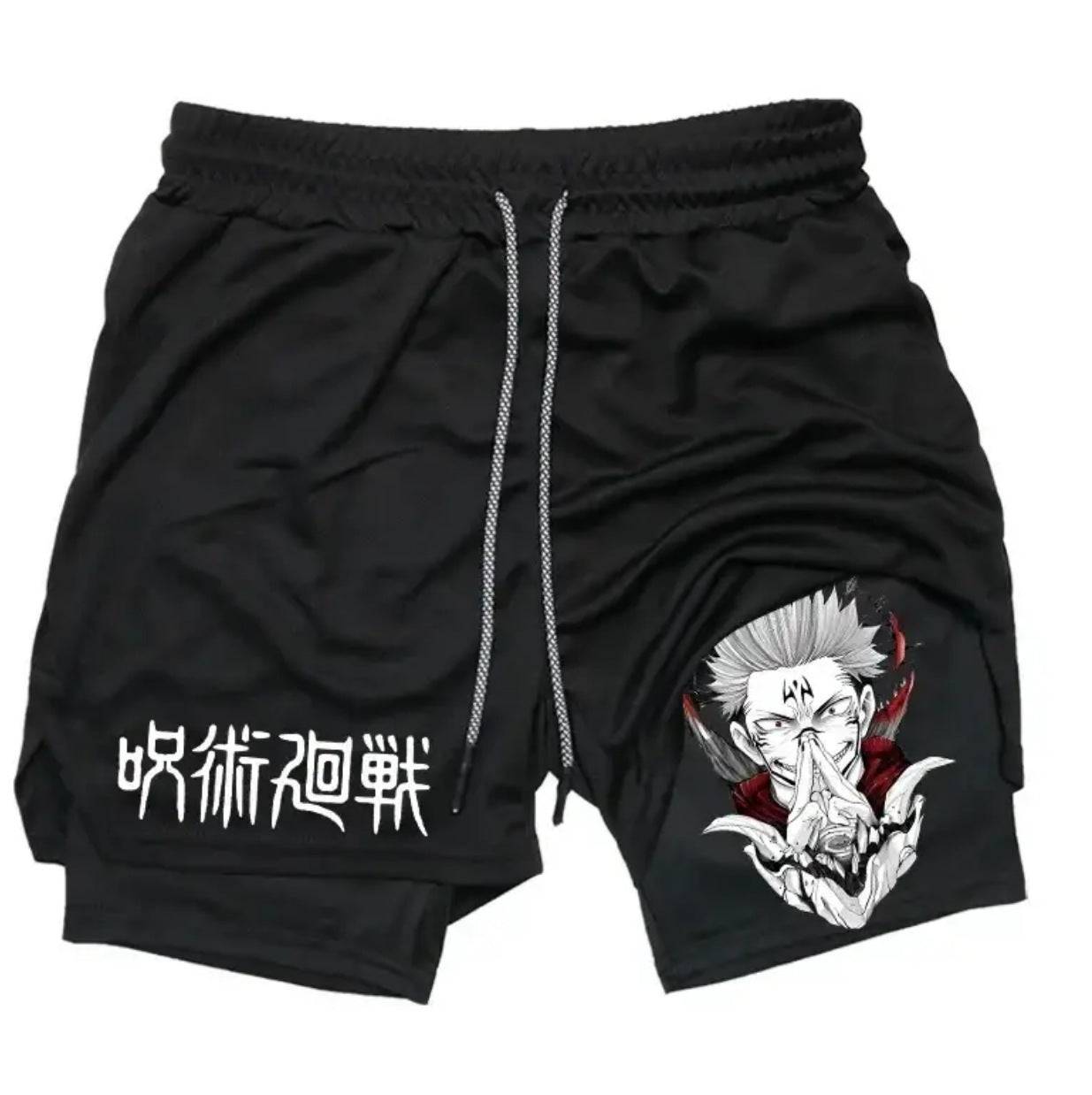 Men's Summer Anime Printed Double-layer Fitness Shorts