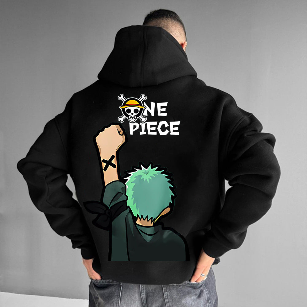 Men's Luffy Anime Print Pullover Hoodie