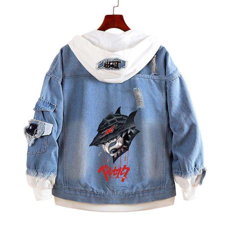 Unisex Anime Casual Hooded Denim Jacket