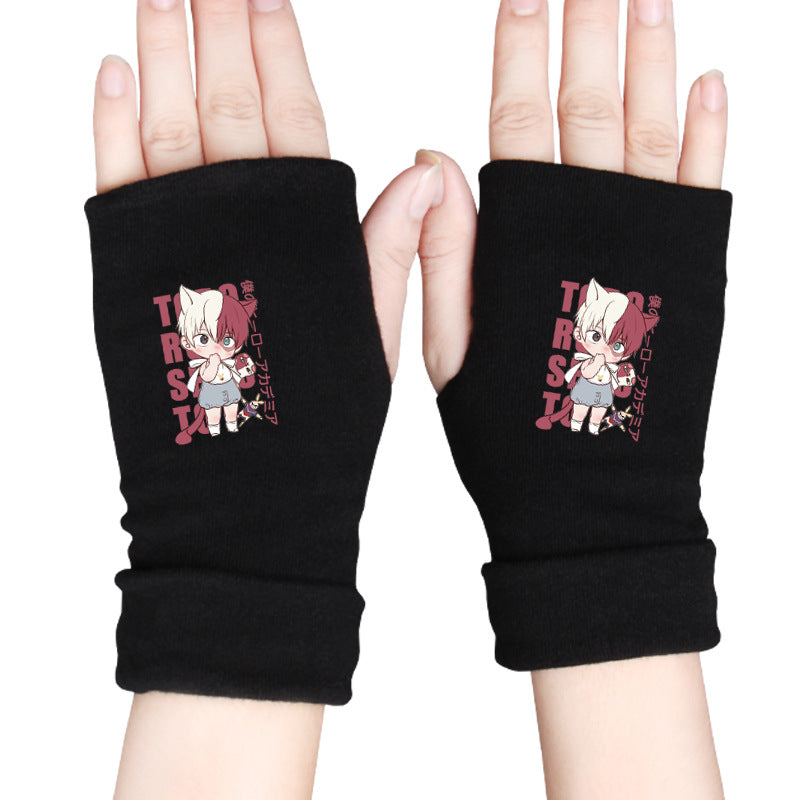 Trendy Anime Warm Half Finger Gloves