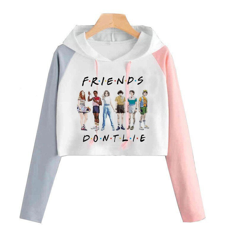 Casual Versatile TV Graphic Crop Hooded Top