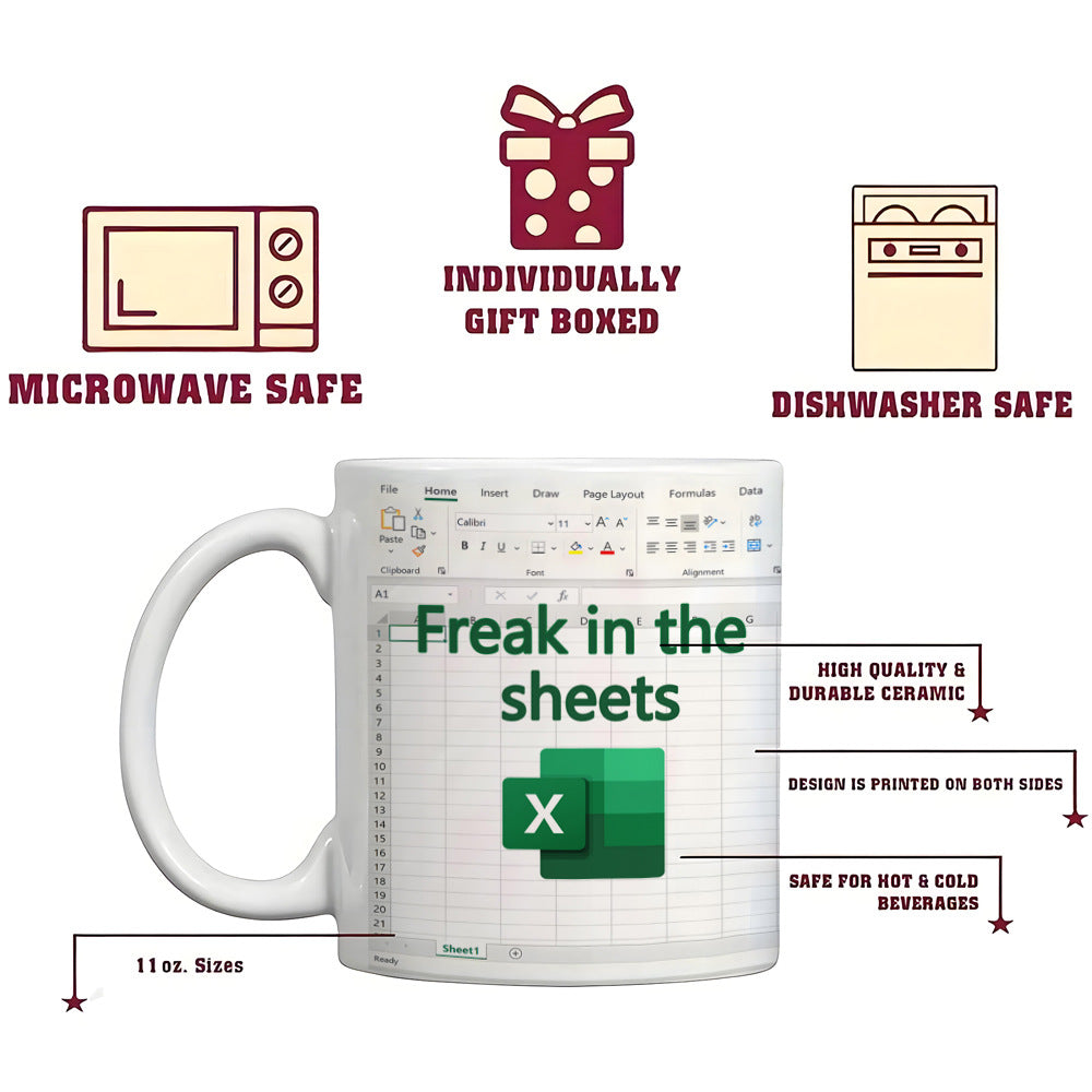 Excel Freak in The Sheets White Mug