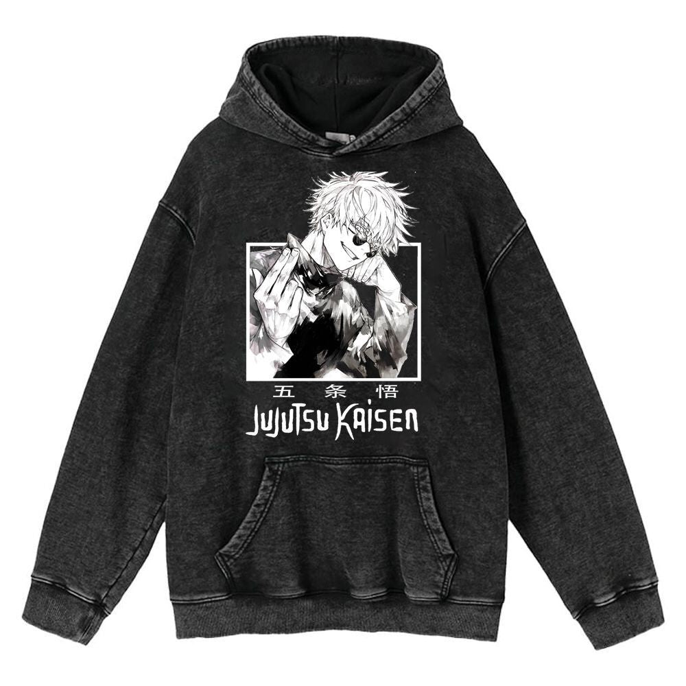 Unisex Anime Print Washed Loose Hoodie