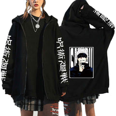 Unisex Trendy Anime Casual Black Zipper Hoodie