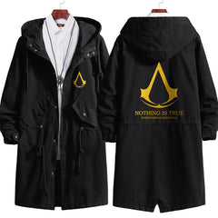 Men's Game Black Medium Long Hooded Trench Coat
