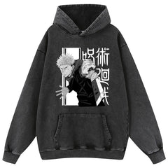 Unisex Retro Washed Anime Pattern Loose Hoodie