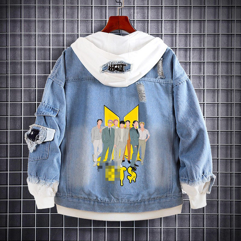 Unisex Kpop Fake Two-piece Denim Jacket