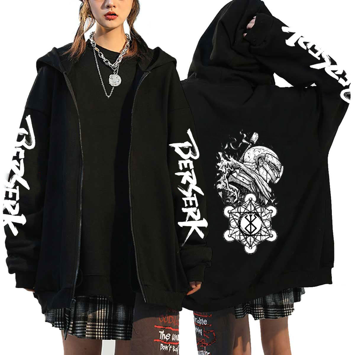 Unisex Anime Logo Printed Zip Up Hoodie