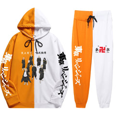 Men's Casual Anime Pattern Color Block Hoodie Sports Pants