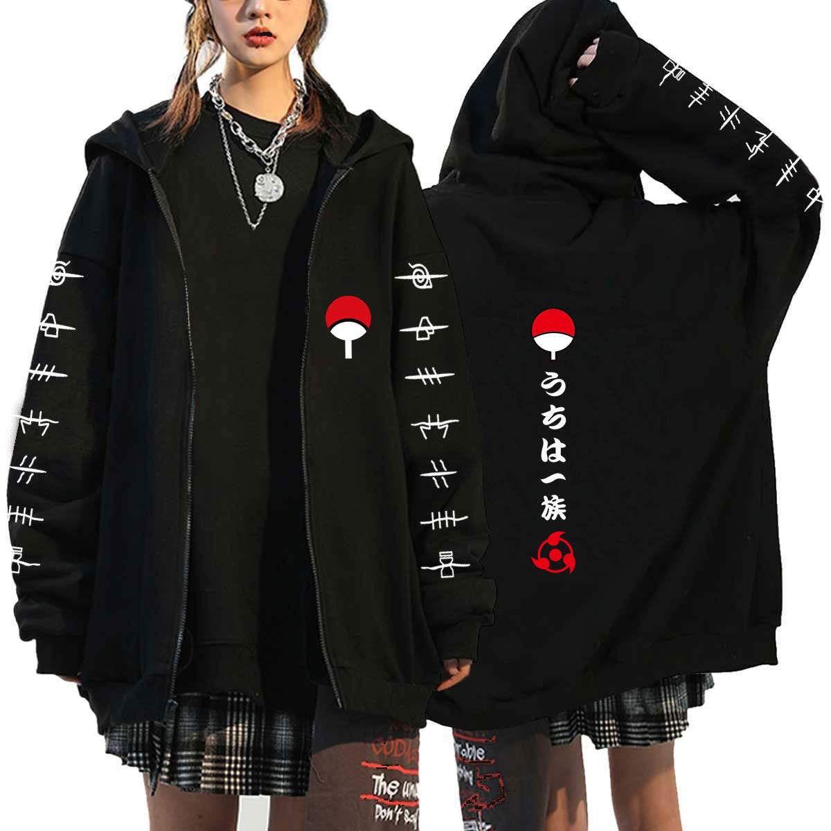 Unisex Trendy Anime Print Zipper Casual Hoodie