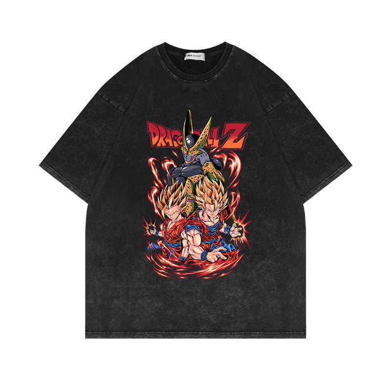 Vintage Washed Anime Short-sleeved T-shirt