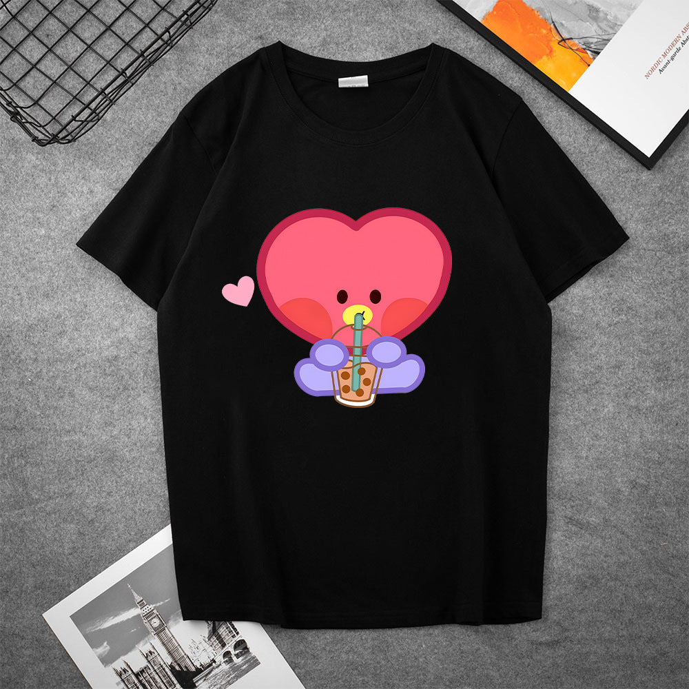 Cute Women's Kpop Cartoon Printed Loose T-shirt