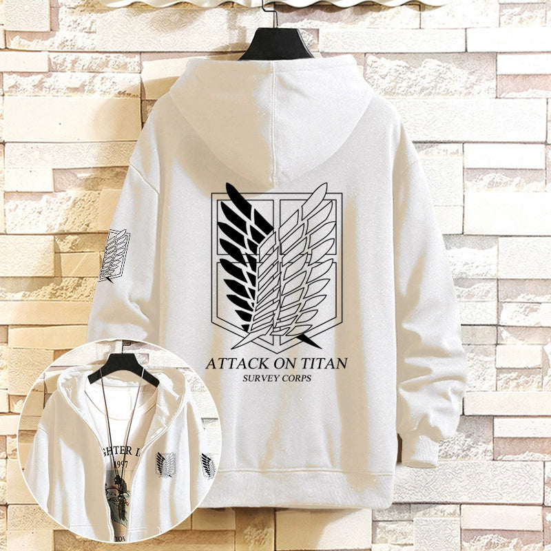 Trendy Anime Logo Hooded Zipper Cotton Coat