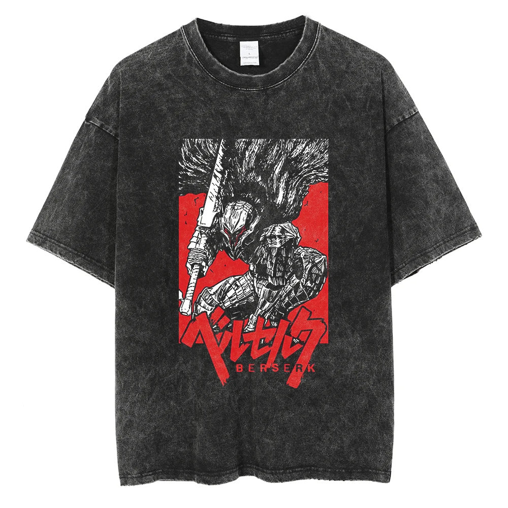 Men's Vintage Anime Printed Washed Loose T-Shirt