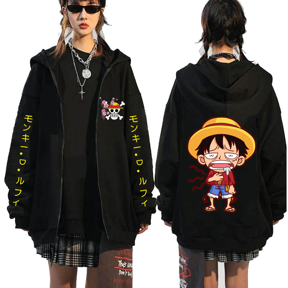 Unisex Luffy Printed Zipper Casual Hooded Jacket