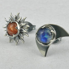 Retro Sun Moon Gemstone Earrings