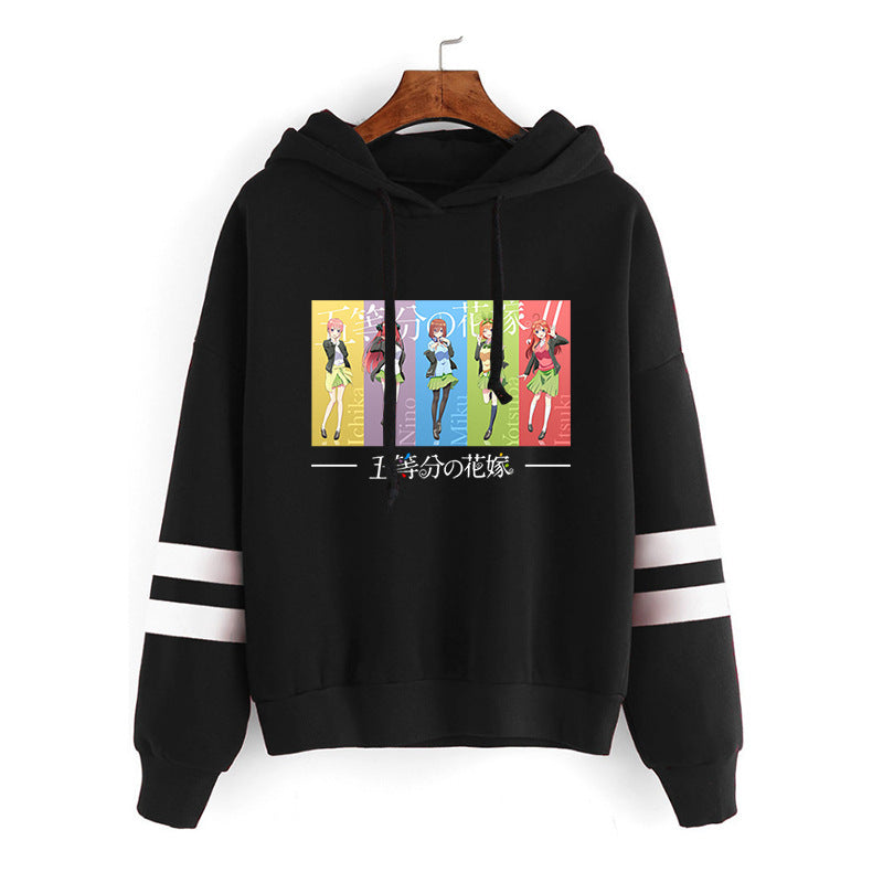 Women's Anime Printed Loose Striped Hoodie