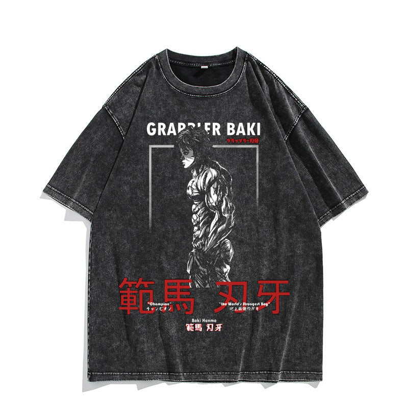 Vintage Anime Baki Washed Short-sleeved T-shirt