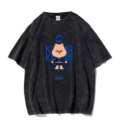 KPOP Wolf Chan Bbokari Pattern Washed T-shirt