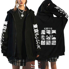 Unisex Trendy Anime Revengers Print Zip Up Hoodie