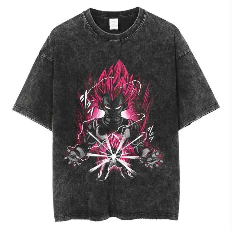 Vintage Anime Washed Black Short Sleeve T-Shirt