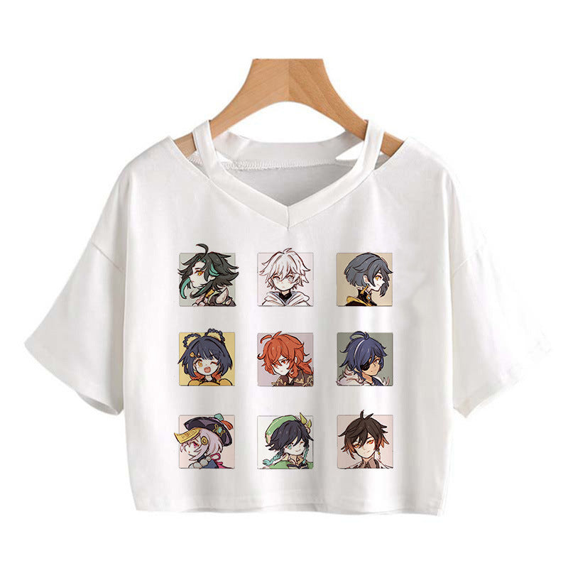 Cute Girls Hutao Game Print Cropped T-shirt