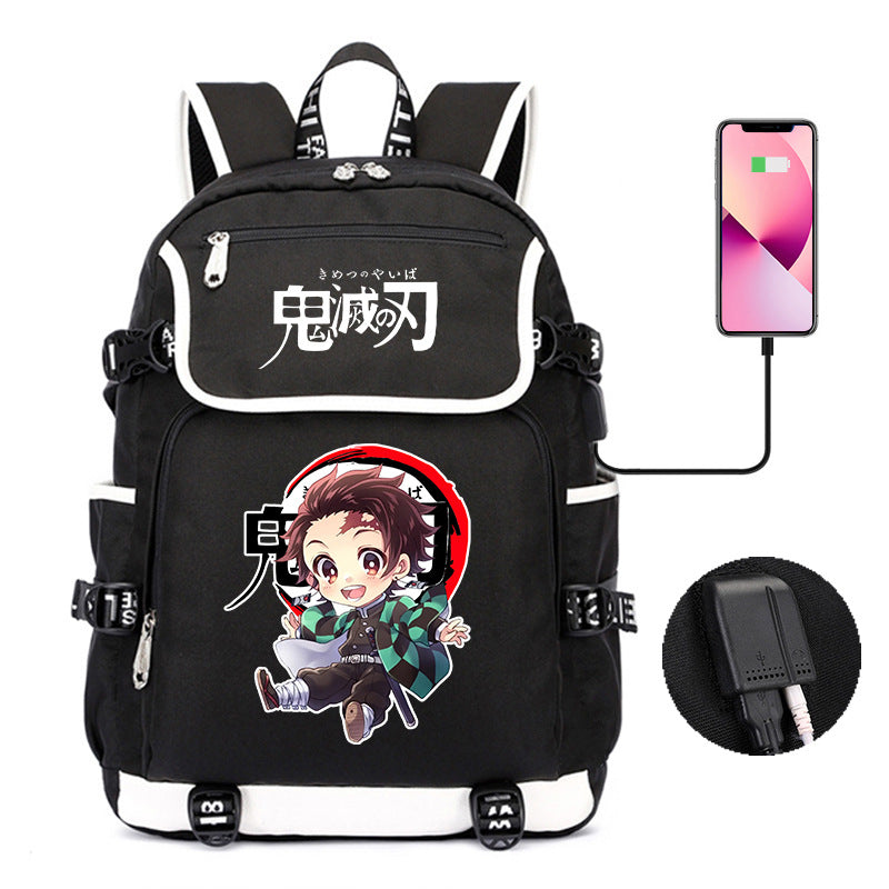 Versatile Anime Pattern Printed Black Backpack