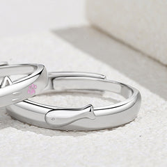 Cat and Fish Couple Silver Ring