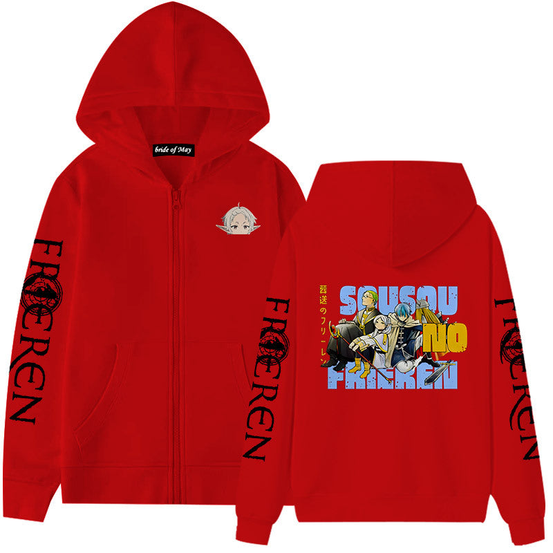 Unisex Anime Graphic Print Zipper Hoodie