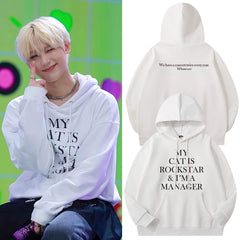 Versatile Cat Letter Printed Cotton Hoodie