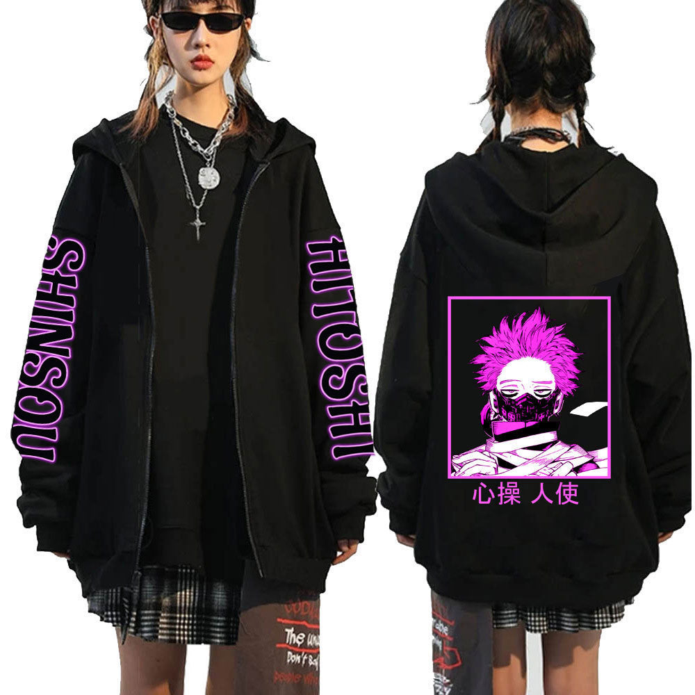 Unisex Anime Logo Printed Zipper Loose Hoodie