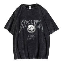 Evil KPOP Cartoon Skz Print Washed T-shirt