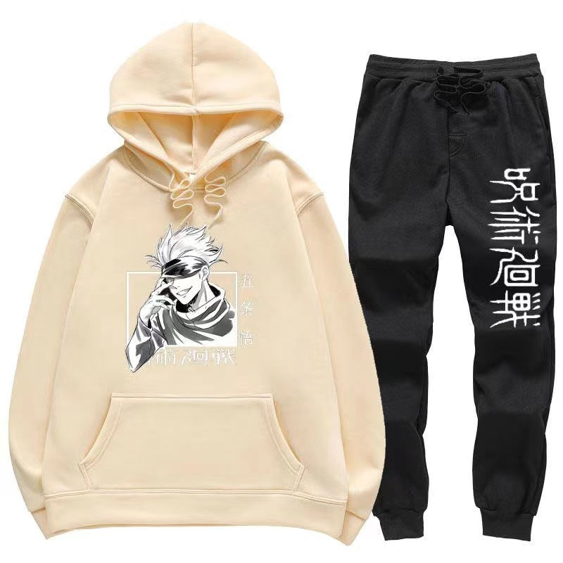 Unisex Anime Print Hoodie Sports Pants Set