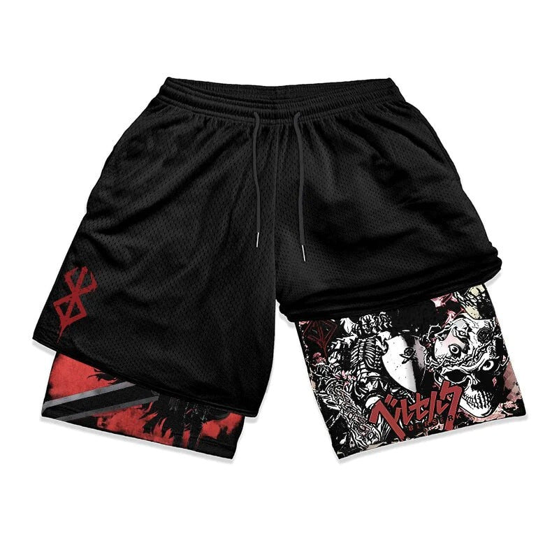 Men's Anime Digital Print Double-layer Fitness Shorts