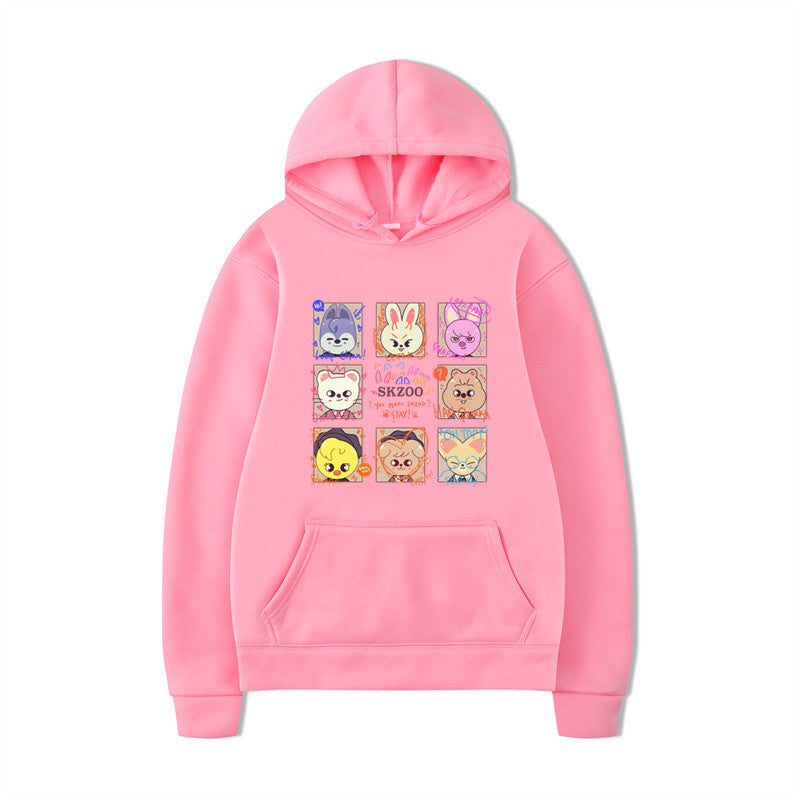 Cute Kpop Cartoon Animal Print Pullover Hoodie