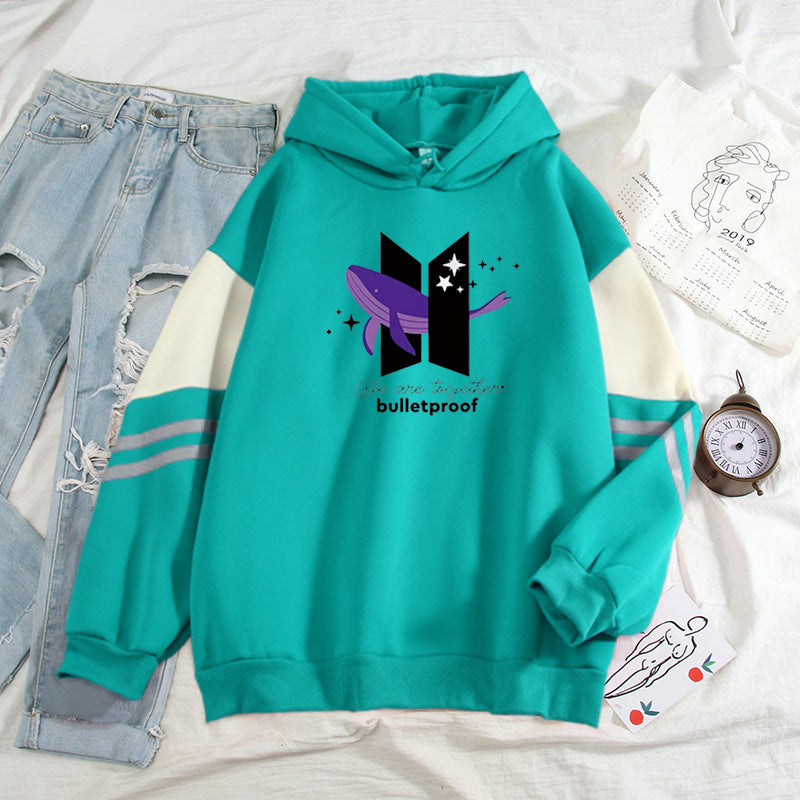 Trendy Kpop Color Block Loose Hoodie